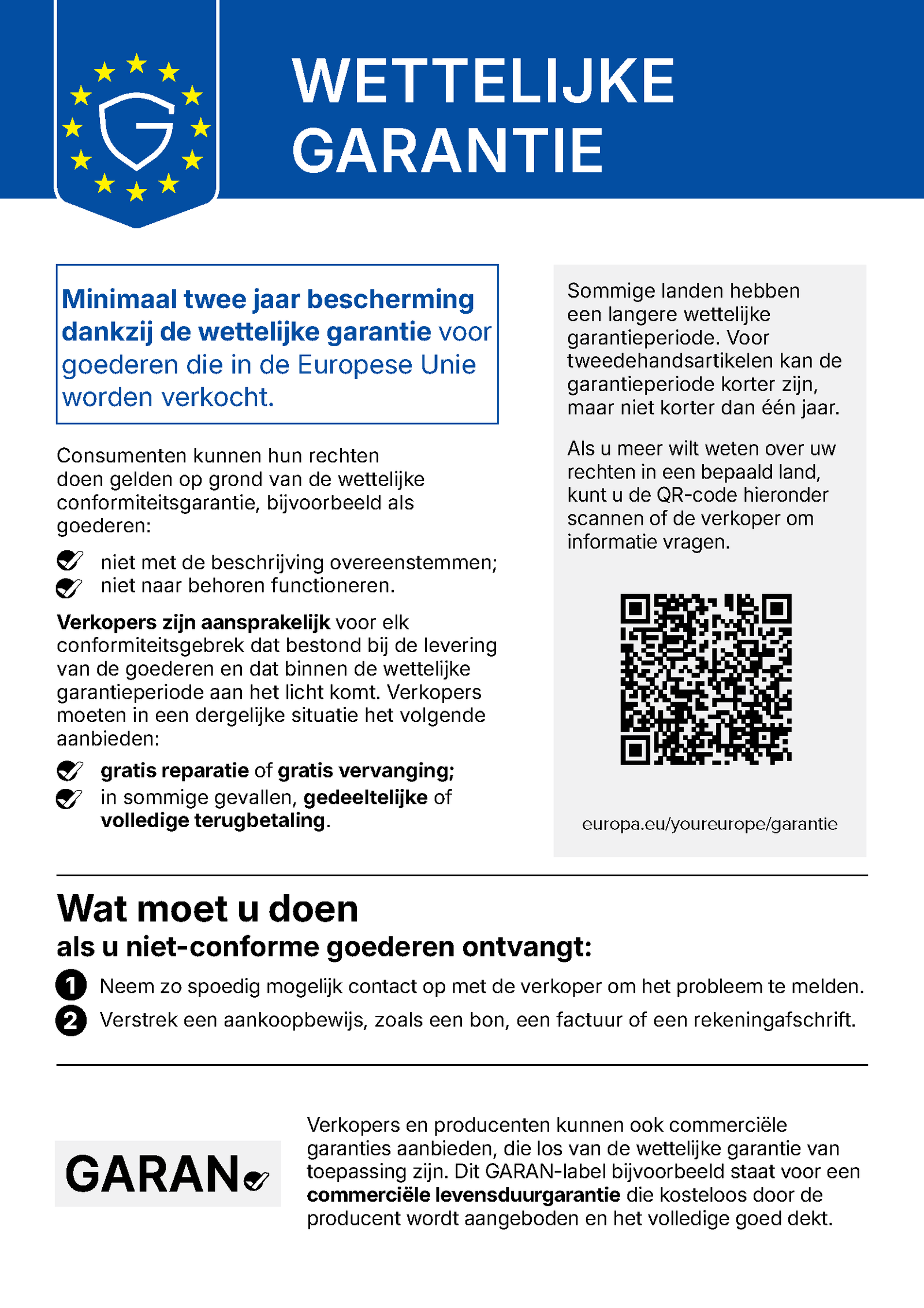 EU-kennisgeving wettelijke garantie