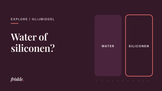 Donker aubergine vlak met de vraag Water of siliconen? en twee vlakken met de woorden water en siliconen